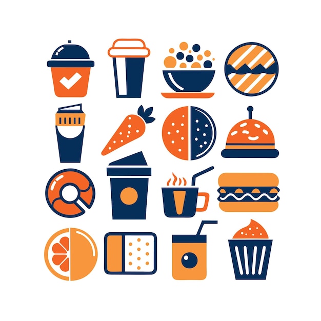Ilustración vectorial de iconos de alimentos y bebidas para documentos, sitios web y aplicaciones móviles