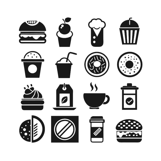 Ilustración vectorial de iconos de alimentos y bebidas para documentos, sitios web y aplicaciones móviles