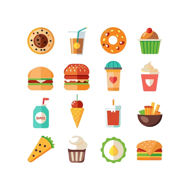 Ilustración vectorial de iconos de alimentos y bebidas para documentos, sitios web y aplicaciones móviles