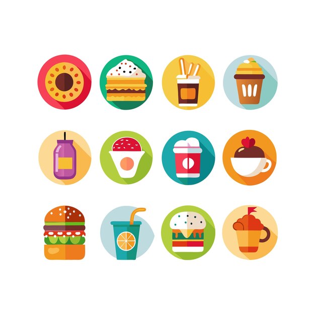 Ilustración vectorial de iconos de alimentos y bebidas para documentos, sitios web y aplicaciones móviles