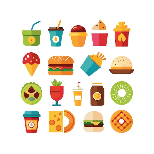 Ilustración vectorial de iconos de alimentos y bebidas para documentos, sitios web y aplicaciones móviles