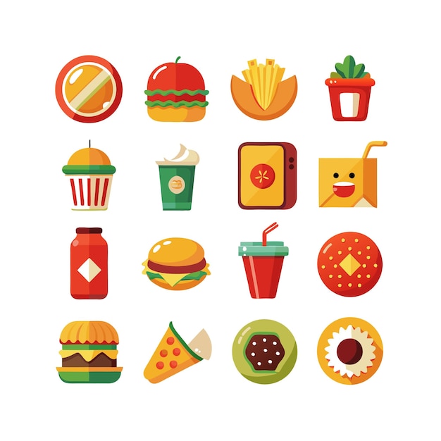 Ilustración vectorial de iconos de alimentos y bebidas para documentos, sitios web y aplicaciones móviles