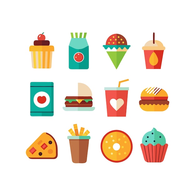 Ilustración vectorial de iconos de alimentos y bebidas para documentos, sitios web y aplicaciones móviles