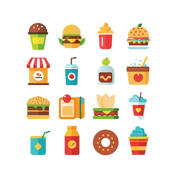 Ilustración vectorial de iconos de alimentos y bebidas para documentos, sitios web y aplicaciones móviles