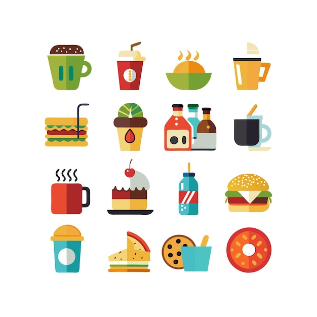 Ilustración vectorial de iconos de alimentos y bebidas para documentos, sitios web y aplicaciones móviles