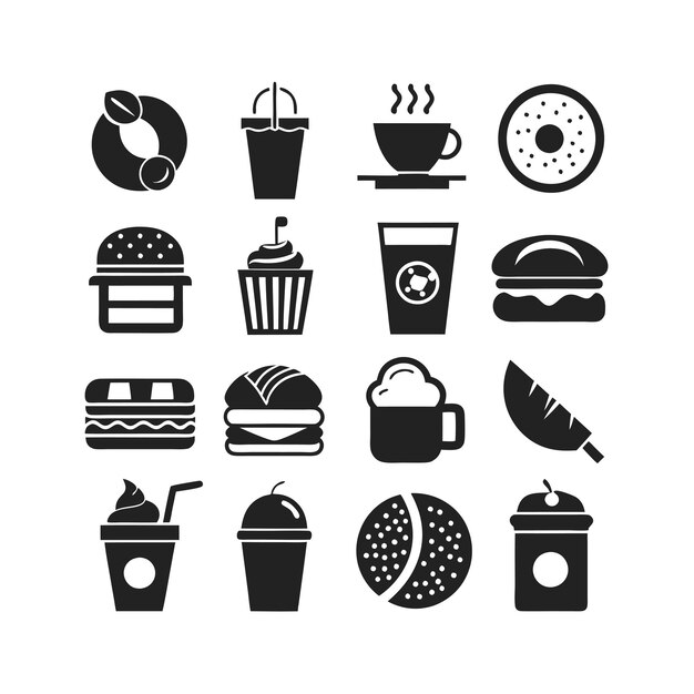Ilustración vectorial de iconos de alimentos y bebidas para documentos, sitios web y aplicaciones móviles