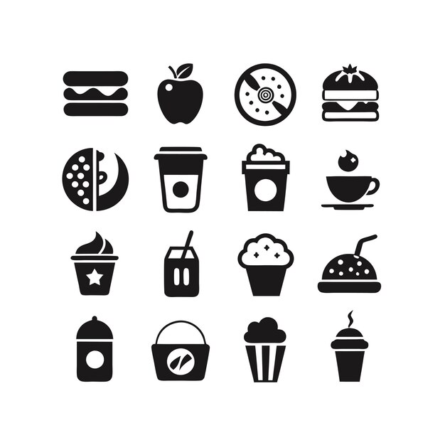 Ilustración vectorial de iconos de alimentos y bebidas para documentos, sitios web y aplicaciones móviles