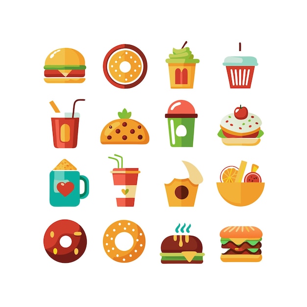 Ilustración vectorial de iconos de alimentos y bebidas para documentos, sitios web y aplicaciones móviles