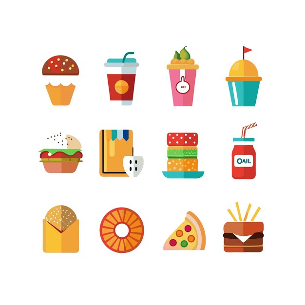 Ilustración vectorial de iconos de alimentos y bebidas para documentos, sitios web y aplicaciones móviles