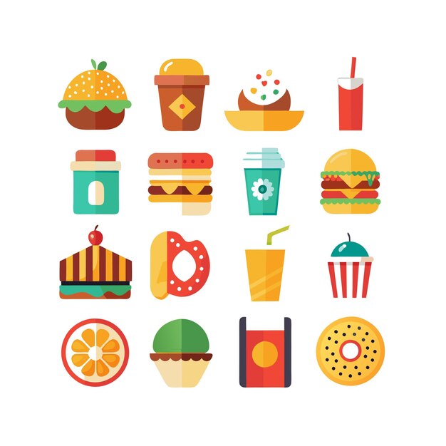 Ilustración vectorial de iconos de alimentos y bebidas para documentos, sitios web y aplicaciones móviles
