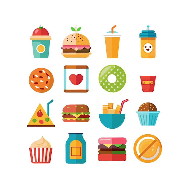Ilustración vectorial de iconos de alimentos y bebidas para documentos, sitios web y aplicaciones móviles