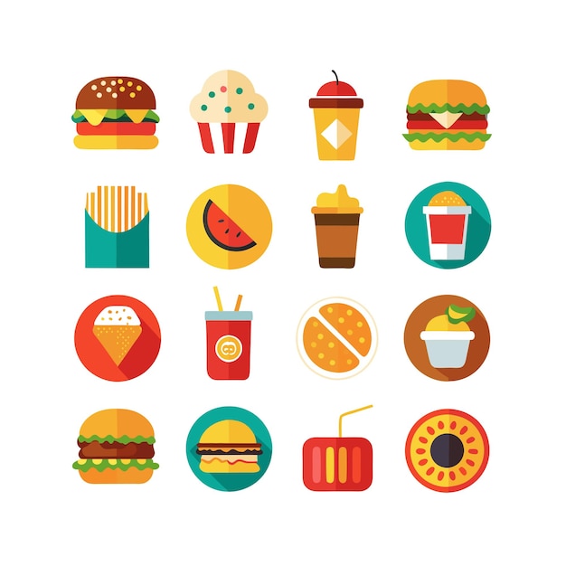 Ilustración vectorial de iconos de alimentos y bebidas para documentos, sitios web y aplicaciones móviles