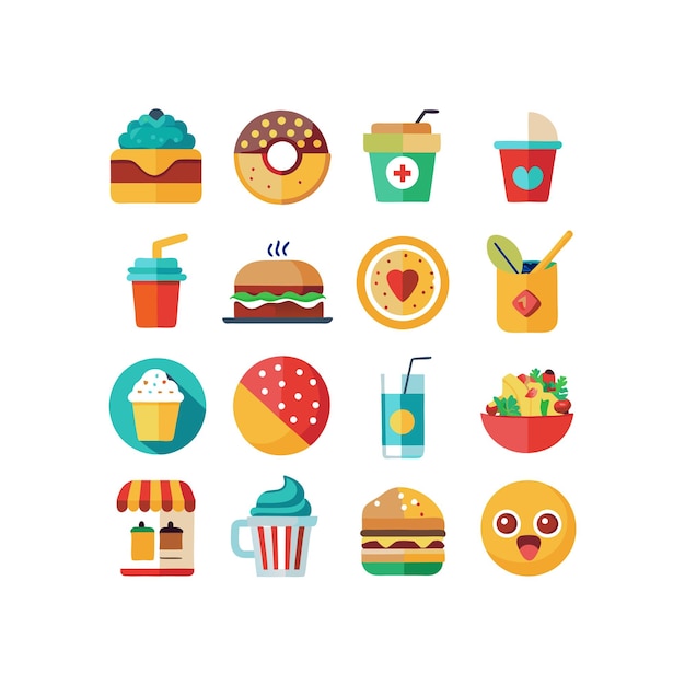Ilustración vectorial de iconos de alimentos y bebidas para documentos, sitios web y aplicaciones móviles