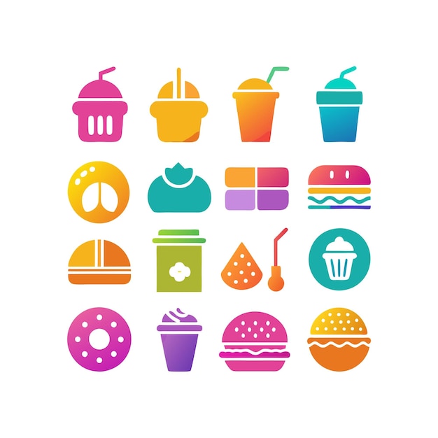 Ilustración vectorial de iconos de alimentos y bebidas para documentos, sitios web y aplicaciones móviles
