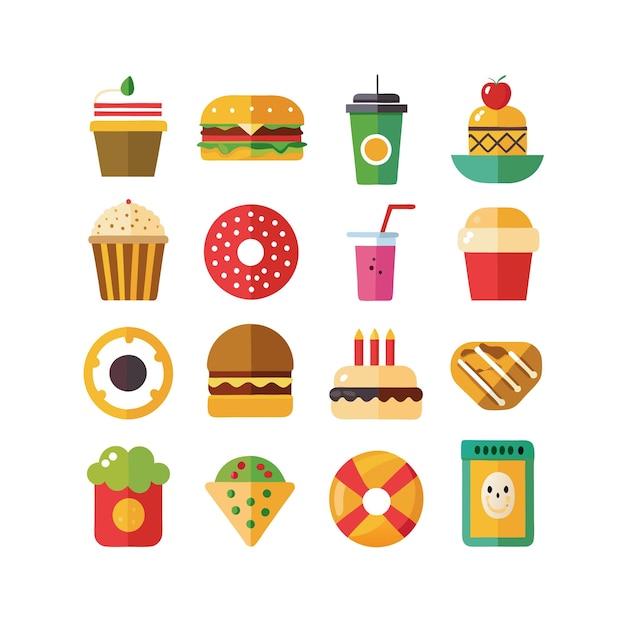 Ilustración vectorial de iconos de alimentos y bebidas para documentos, sitios web y aplicaciones móviles