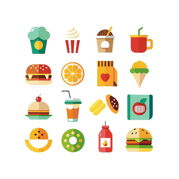 Ilustración vectorial de iconos de alimentos y bebidas para documentos, sitios web y aplicaciones móviles