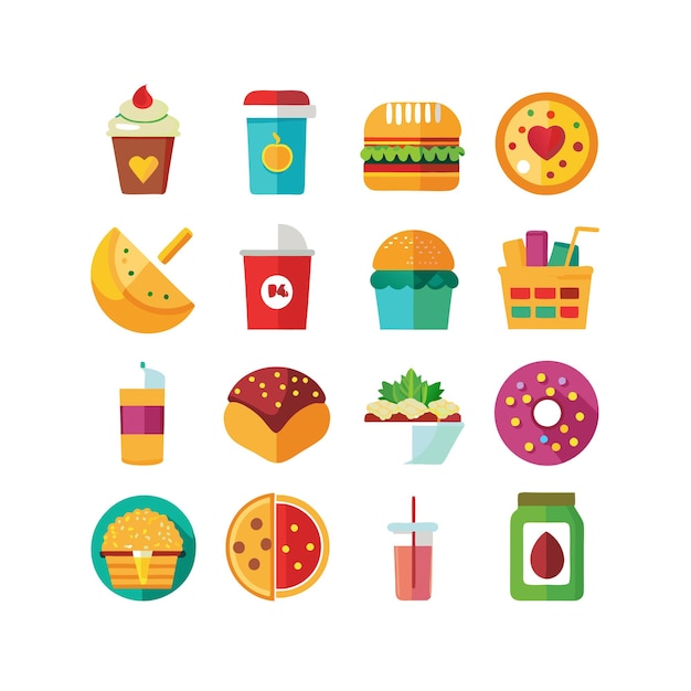 Ilustración vectorial de iconos de alimentos y bebidas para documentos, sitios web y aplicaciones móviles