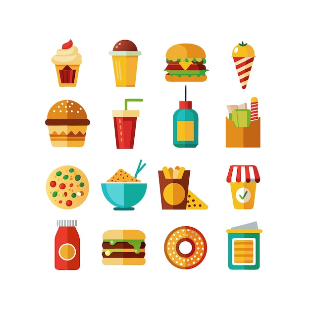 Ilustración vectorial de iconos de alimentos y bebidas para documentos, sitios web y aplicaciones móviles