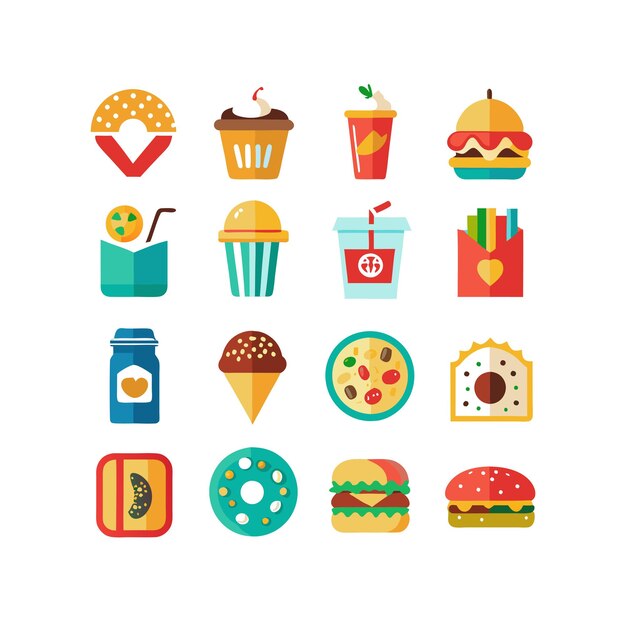 Ilustración vectorial de iconos de alimentos y bebidas para documentos, sitios web y aplicaciones móviles