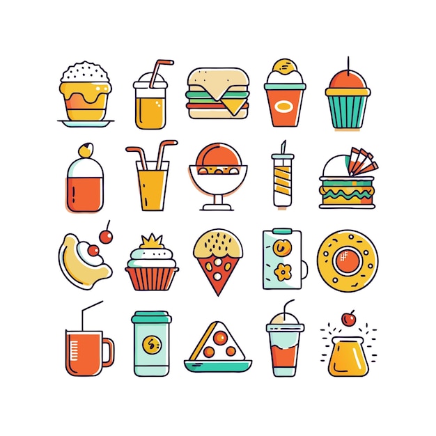 Ilustración vectorial de iconos de alimentos y bebidas para documentos, sitios web y aplicaciones móviles