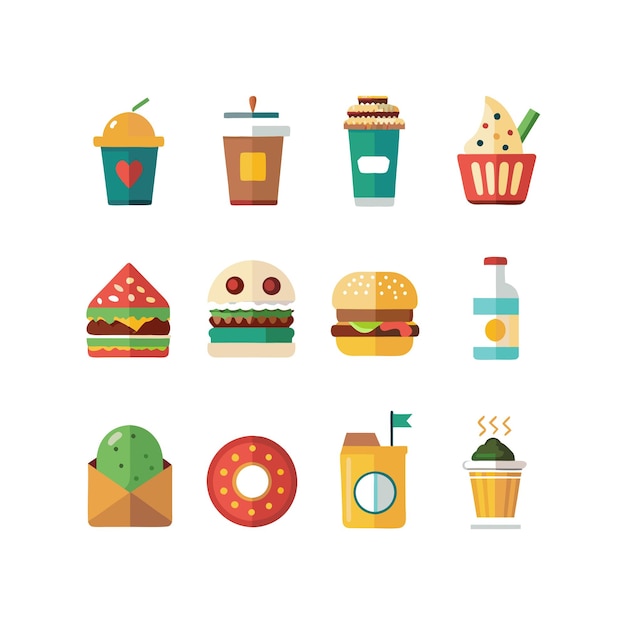 Ilustración vectorial de iconos de alimentos y bebidas para documentos, sitios web y aplicaciones móviles