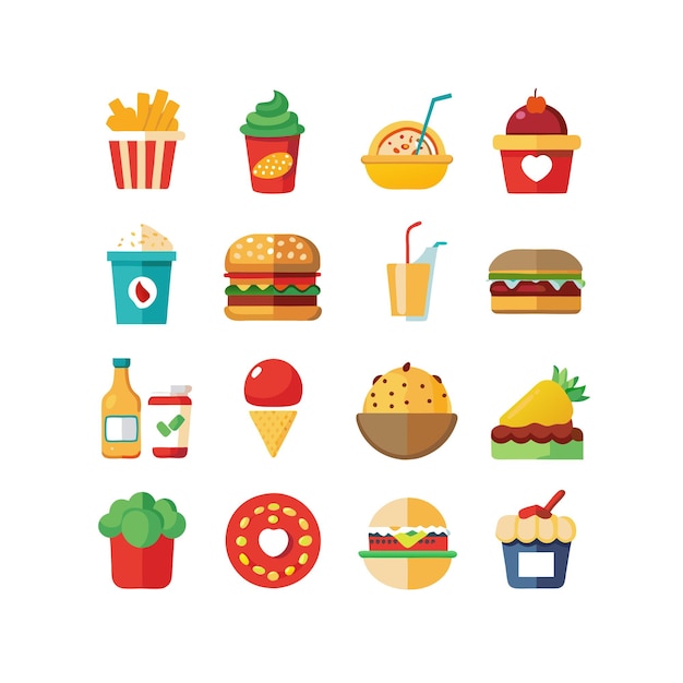 Ilustración vectorial de iconos de alimentos y bebidas para documentos, sitios web y aplicaciones móviles