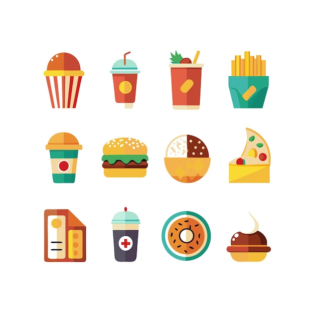 Ilustración vectorial de iconos de alimentos y bebidas para documentos, sitios web y aplicaciones móviles