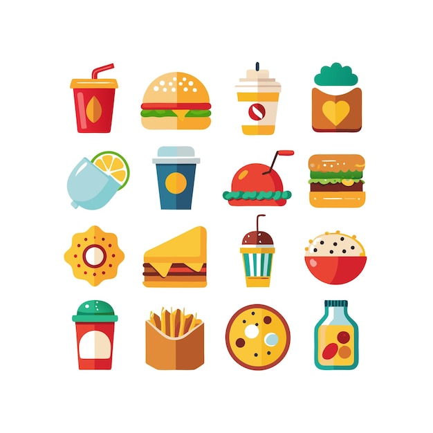 Ilustración vectorial de iconos de alimentos y bebidas para documentos, sitios web y aplicaciones móviles