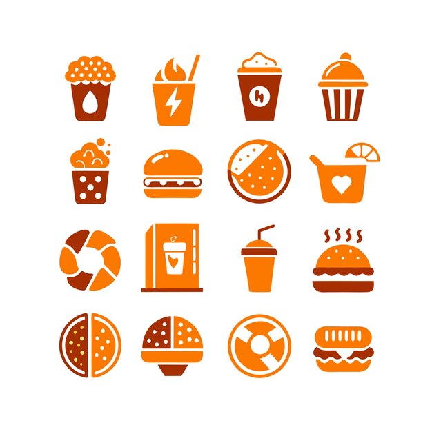 Ilustración vectorial de iconos de alimentos y bebidas para documentos, sitios web y aplicaciones móviles