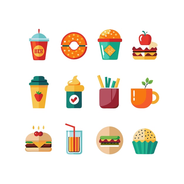 Ilustración vectorial de iconos de alimentos y bebidas para documentos, sitios web y aplicaciones móviles