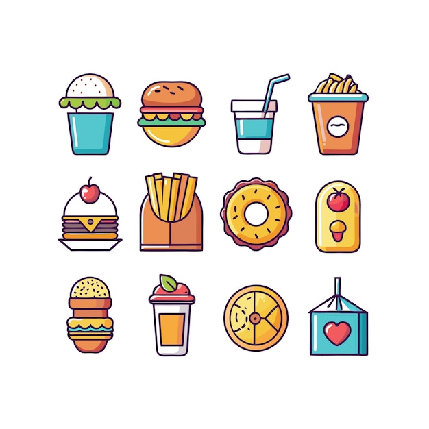 Ilustración vectorial de iconos de alimentos y bebidas para documentos, sitios web y aplicaciones móviles