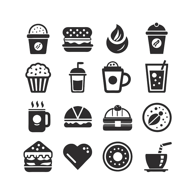 Ilustración vectorial de iconos de alimentos y bebidas para documentos, sitios web y aplicaciones móviles