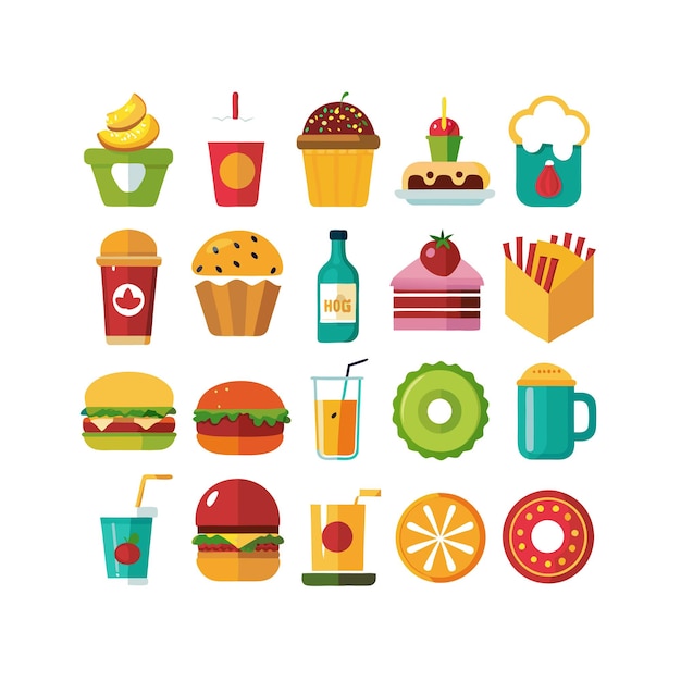 Ilustración vectorial de iconos de alimentos y bebidas para documentos, sitios web y aplicaciones móviles