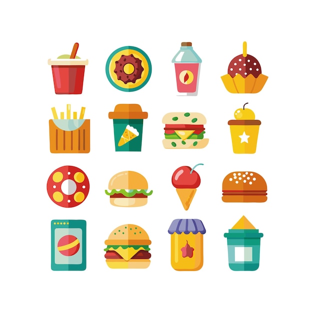 Ilustración vectorial de iconos de alimentos y bebidas para documentos, sitios web y aplicaciones móviles