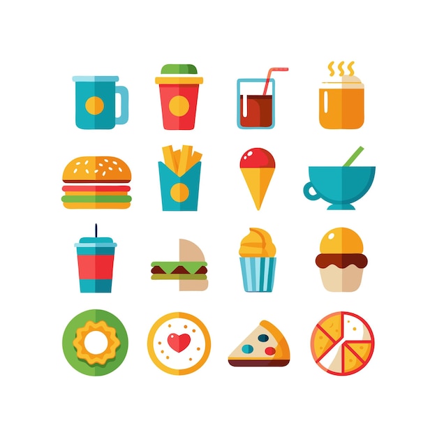 Ilustración vectorial de iconos de alimentos y bebidas para documentos, sitios web y aplicaciones móviles