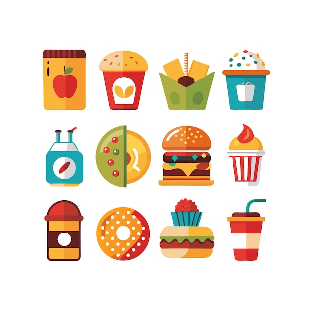 Ilustración vectorial de iconos de alimentos y bebidas para documentos, sitios web y aplicaciones móviles