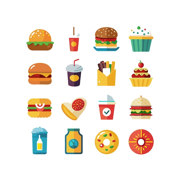 Ilustración vectorial de iconos de alimentos y bebidas para documentos, sitios web y aplicaciones móviles