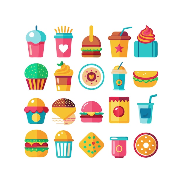 Ilustración vectorial de iconos de alimentos y bebidas para documentos, sitios web y aplicaciones móviles