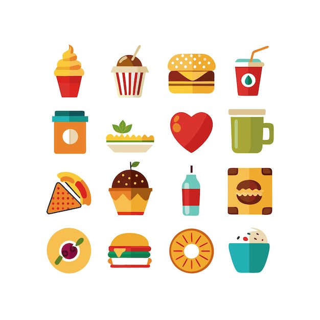Ilustración vectorial de iconos de alimentos y bebidas para documentos, sitios web y aplicaciones móviles