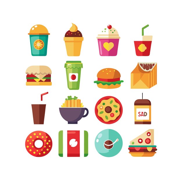 Ilustración vectorial de iconos de alimentos y bebidas para documentos, sitios web y aplicaciones móviles