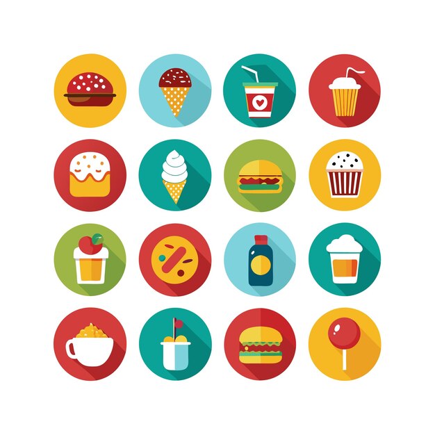 Ilustración vectorial de iconos de alimentos y bebidas para documentos, sitios web y aplicaciones móviles