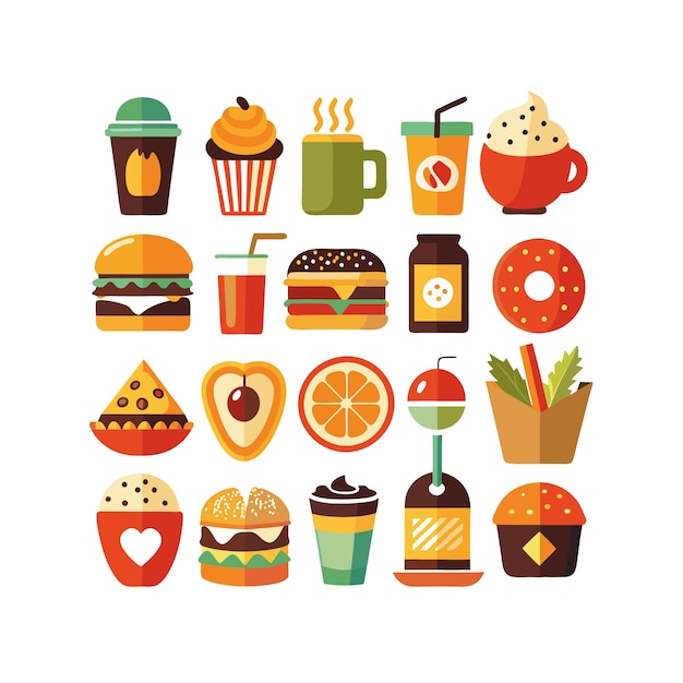 Ilustración vectorial de iconos de alimentos y bebidas para documentos, sitios web y aplicaciones móviles