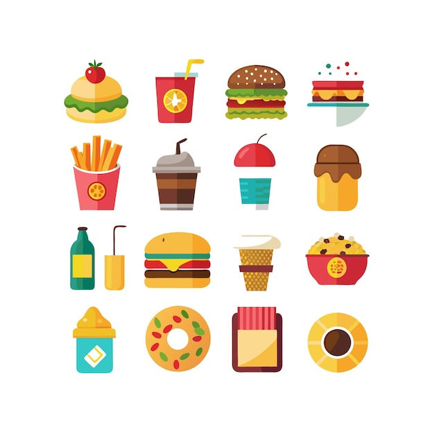 Ilustración vectorial de iconos de alimentos y bebidas para documentos, sitios web y aplicaciones móviles