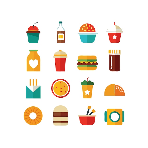 Ilustración vectorial de iconos de alimentos y bebidas para documentos, sitios web y aplicaciones móviles