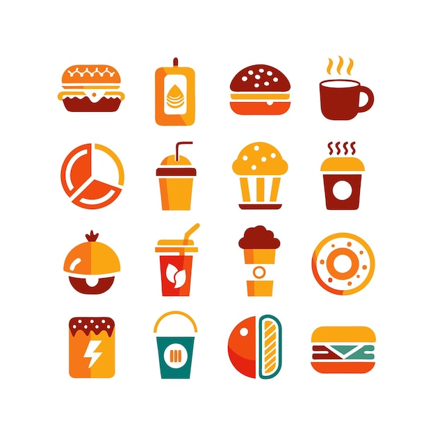 Ilustración vectorial de iconos de alimentos y bebidas para documentos, sitios web y aplicaciones móviles