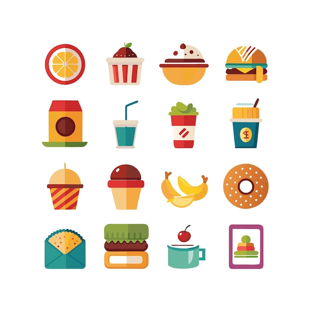 Ilustración vectorial de iconos de alimentos y bebidas para documentos, sitios web y aplicaciones móviles