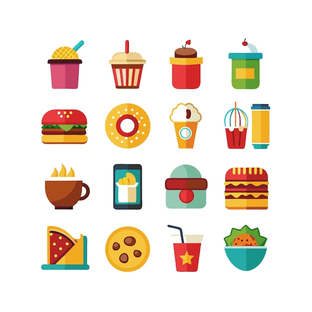 Ilustración vectorial de iconos de alimentos y bebidas para documentos, sitios web y aplicaciones móviles