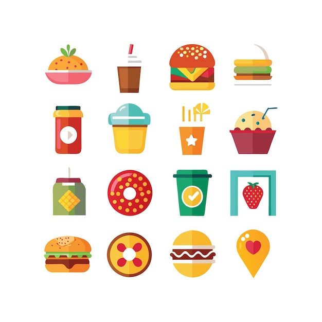 Ilustración vectorial de iconos de alimentos y bebidas para documentos, sitios web y aplicaciones móviles