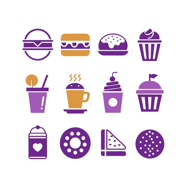 Ilustración vectorial de iconos de alimentos y bebidas para documentos, sitios web y aplicaciones móviles