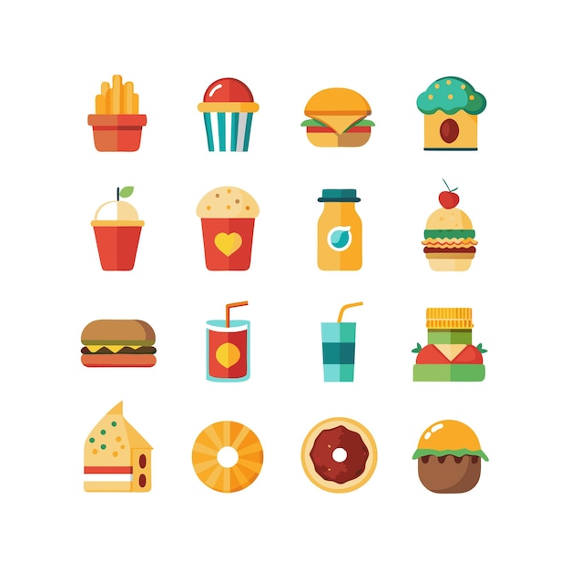 Ilustración vectorial de iconos de alimentos y bebidas para documentos, sitios web y aplicaciones móviles